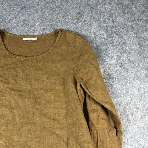 Bryn Walker Nadia Tunic Top Womens Small Linen Asymmetrical Hem Brown Lagenlook - Picture 2 of 9